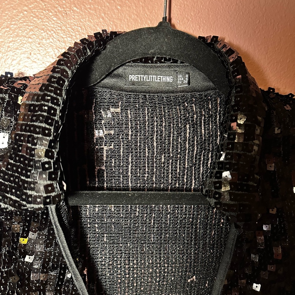 Prettylittlething Black Sequin Jacket View 3